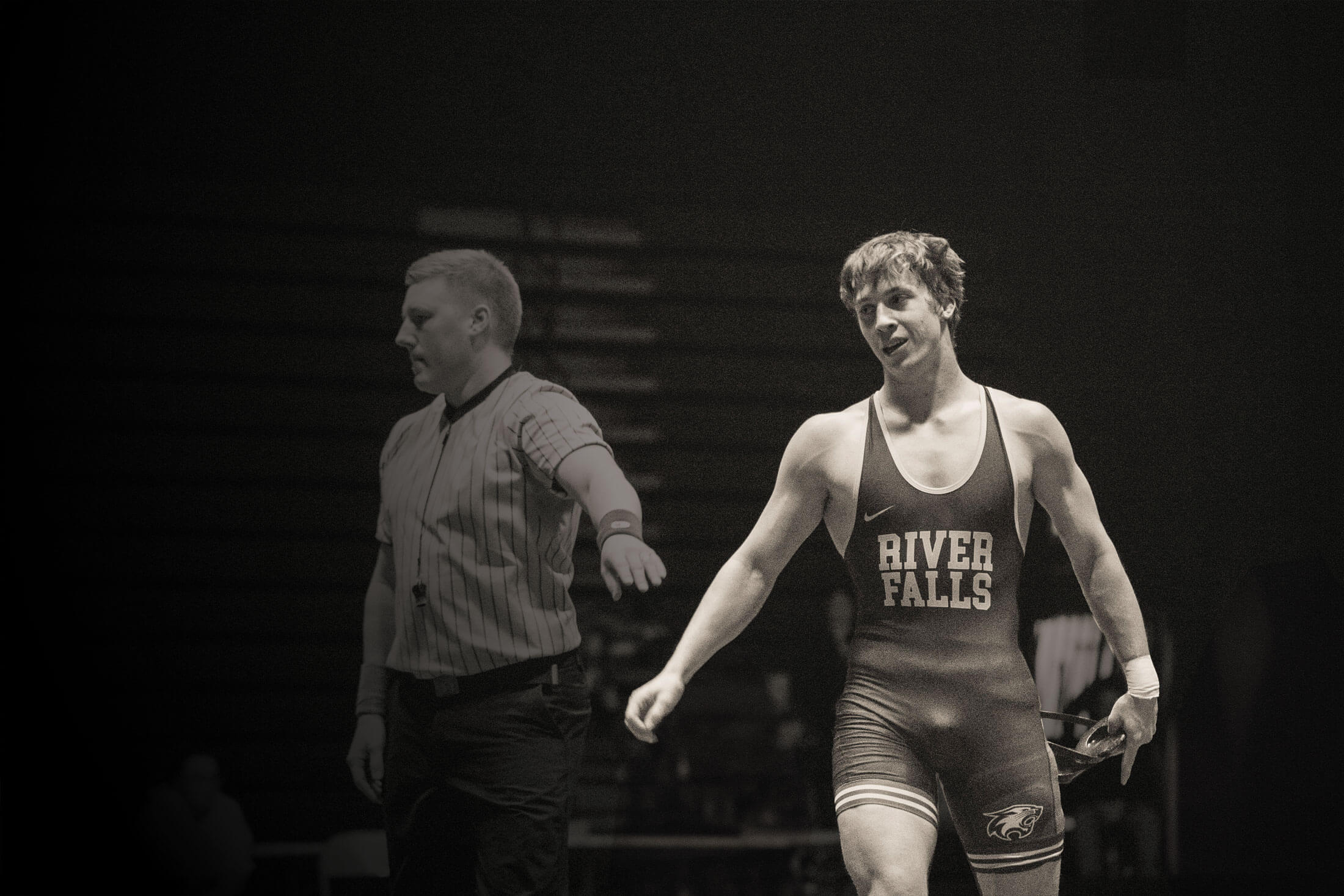 River Falls Wildcat wrestler on the mat